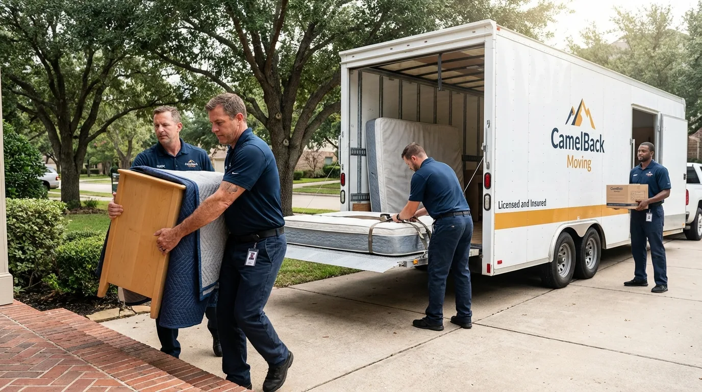 Crew loading residential truck for cross-state move from Minot, ME