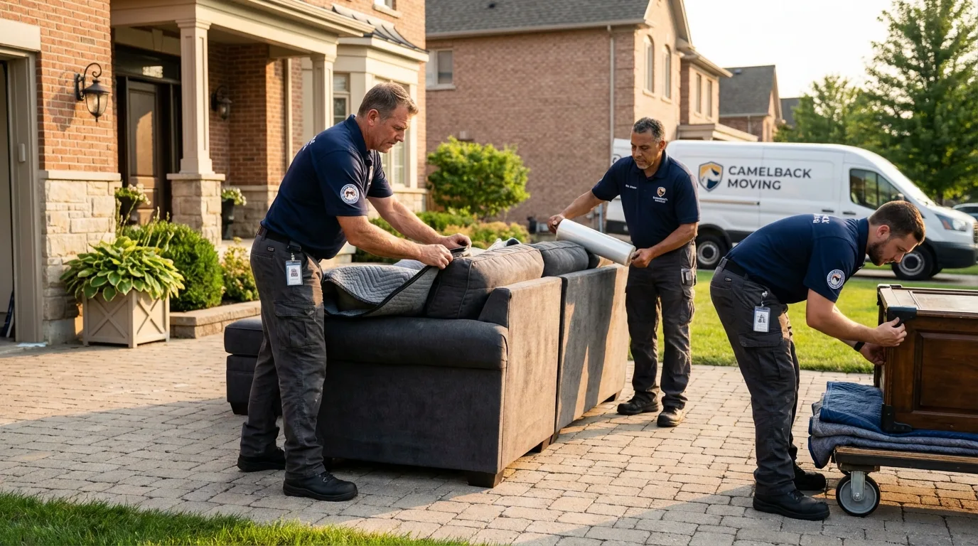 Large estate moving crew wrapping furniture in Minot, ME